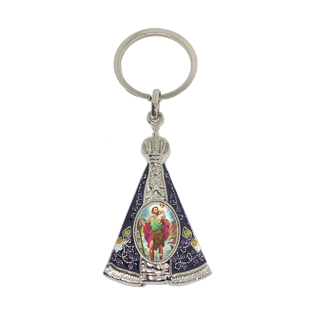 Chaveiro De Nossa Senhora Aparecida Prata Com São Cristóvão Religioso em Oferta na Shopee