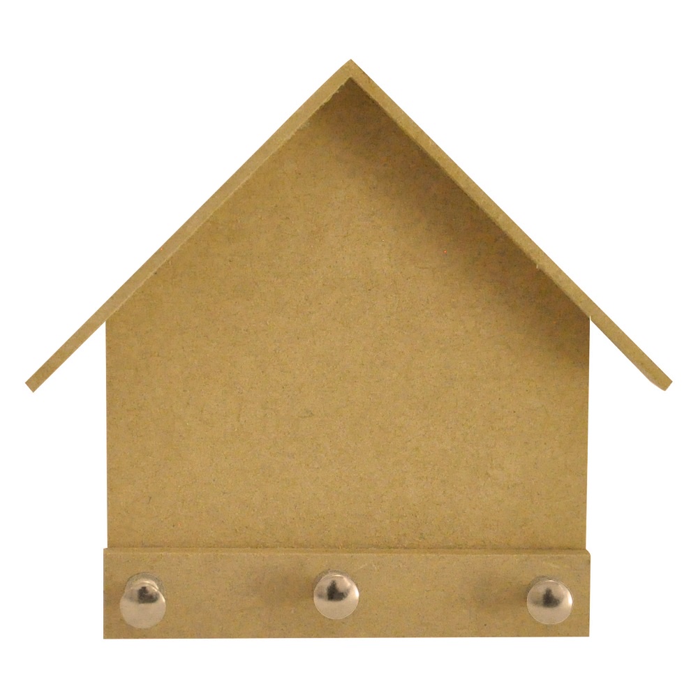 Porta Chaves Casinha Lisa 3 Pinos 13x14cm Mdf Madeira