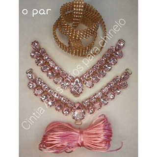 kit cabedal Raquel rosa com manta de strass e cordão em Oferta na Shopee