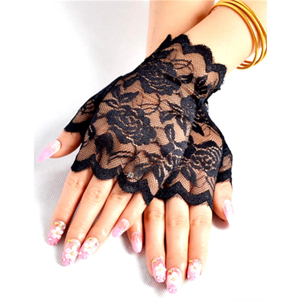 Luva Em Renda Curta Sem Dedo Aberta Flores Noivinha Festa Casamento Noiva Cetim Fantasia Retro 60 70 Dama De Honra Baile Debutante 15 Anos Coslplay Sex Sensual Retrô Vintage Pinup Hot Pants