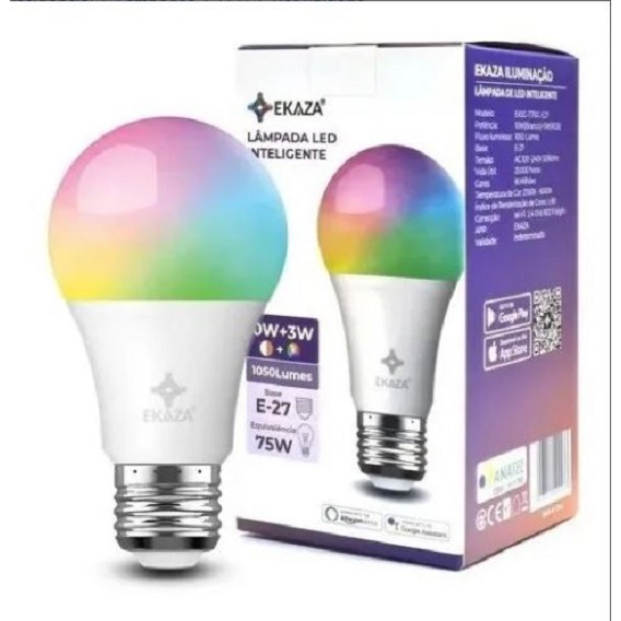 Lâmpada Inteligente com Wifi EKAZA Alexa e Google Assistent 10w da luz Branca a Milhões De Cores