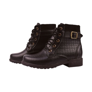 Botinha Coturno Feminino Infantil Cano Curto Saltinho Baixo Cadarço Bordado Enfeite Fivela Bota Confortavel