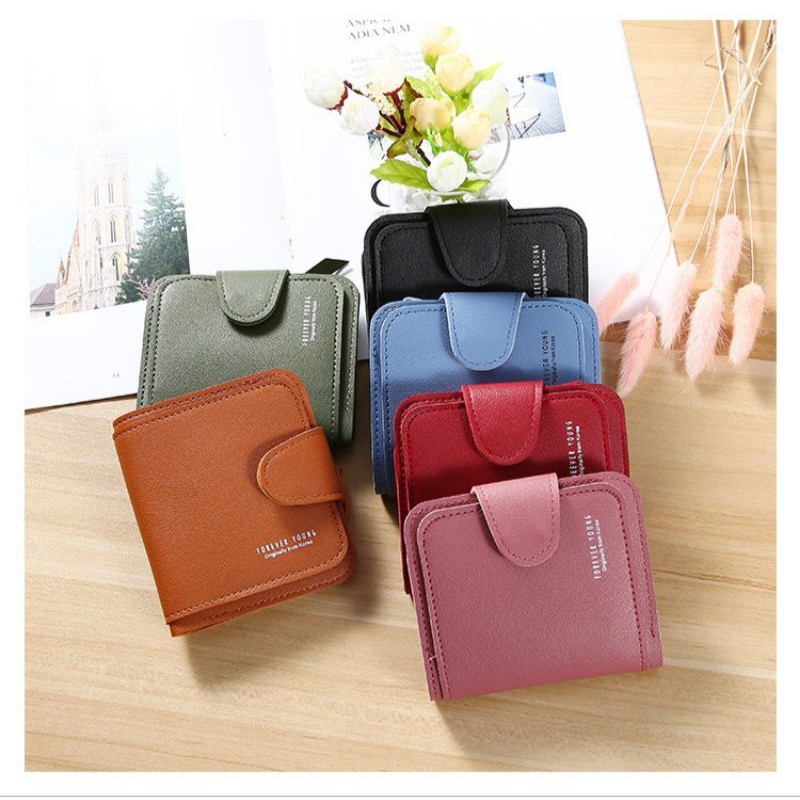 Carteira de couro PU feminina porta-cartões curta com zíper porta moedas