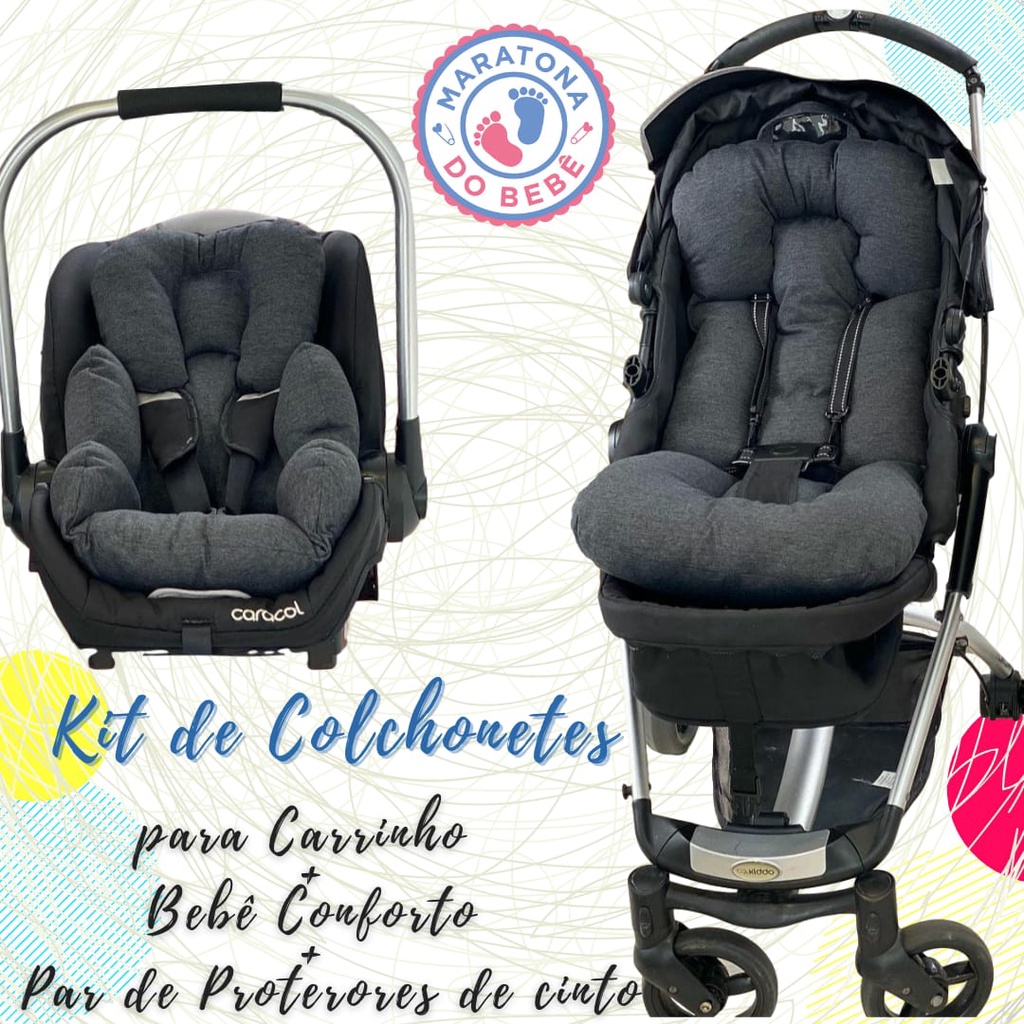 Kit Colchonetes 3 Peças Para Carrinho E Bebê Conforto Premium Varias Cores