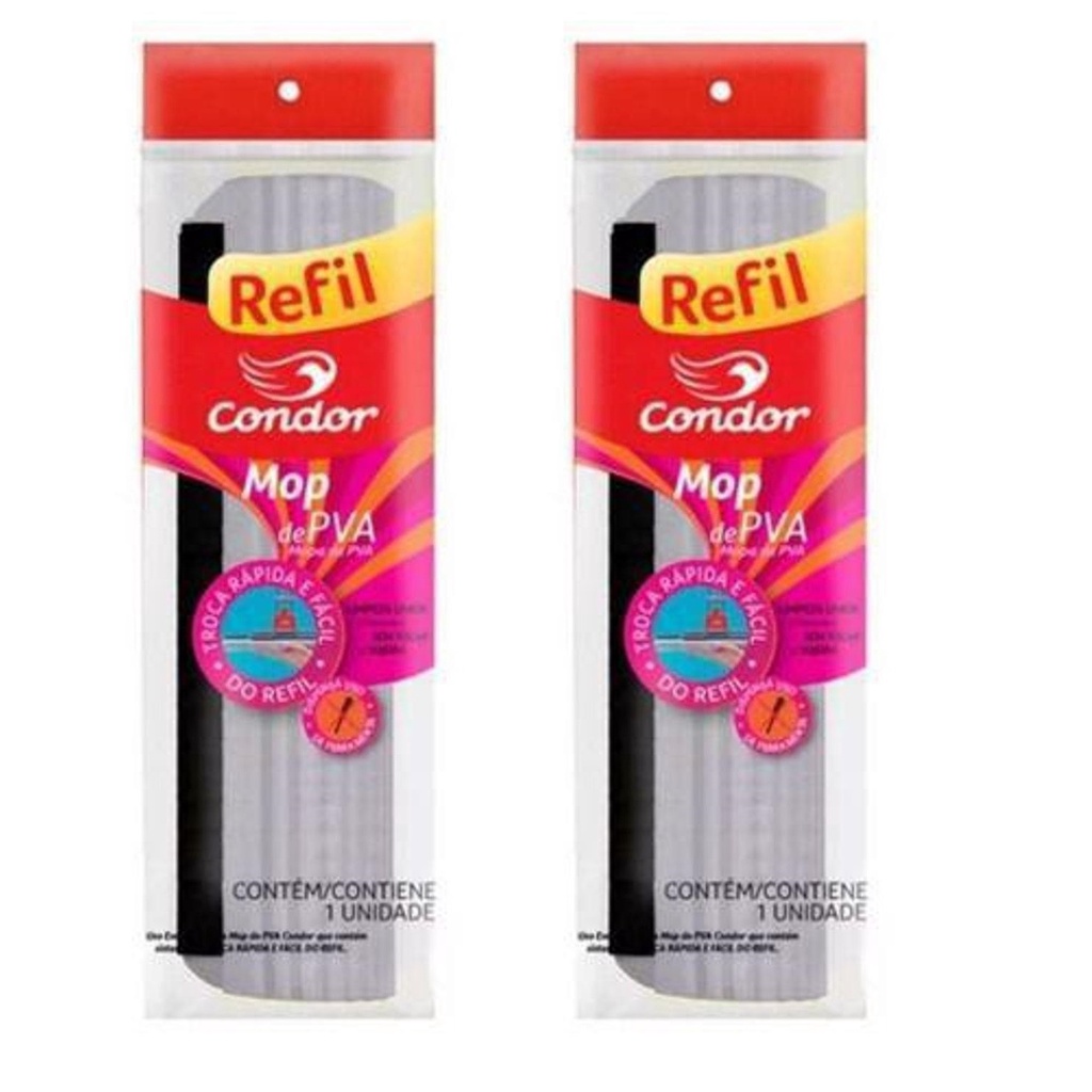 Kit 2 Refil Mop Rodo Espuma Pva Mágico Lava e Seca Espuma Absorvente Condor 1620R
