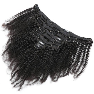 Afro Kinky Curly Full Head Máquina Brasileira Remy Clip Em Extensões De Cabelo Humano 100 % Real Natural Clipes 8pçs/Conjunto 8-26 Polegadas 120G em Oferta na Shopee
