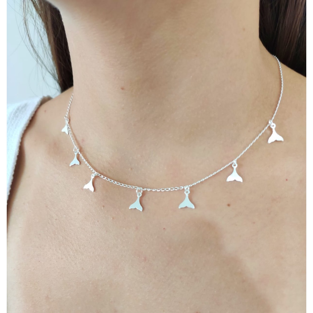 Colar Chocker Calda de Sereia Mar Prata 925 Legitima