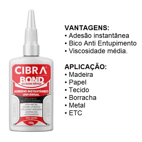 Adesivo Bond Super Instantâneo Gel – 100g  - Cibra