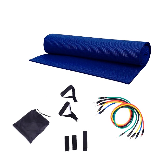 Kit Funcional Treinar em Casa C/ Tapete Yoga Azul + Kit Power Tube Extensor Multifuncional Crossbend MBFit