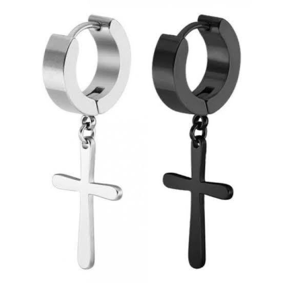 brinco cruz crucifixo Argola Prateado prata preto masculino feminino Aço inox