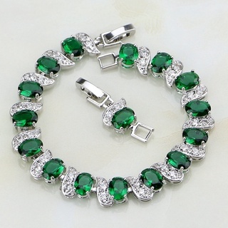 Pulseira Feminina De Prata Esmeralda Verde Natural Com Pingente