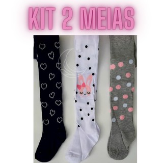 2 Meia Calça Grossa Estampada - Para Meninas - Lindas - Fio 80 - Envio de Estampas Sortidas - Bebê - Infantil - Juvenil