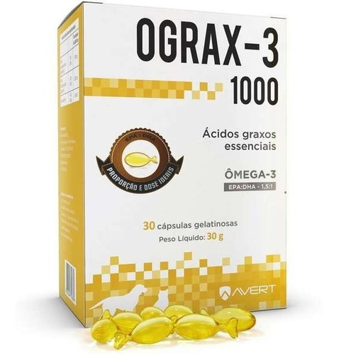Ograx-3 1000 - 30 Cápsulas - Suplemento Nutricional para Cães e Gatos - Pets