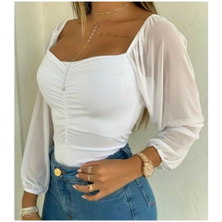 body feminino com bojo manga tule princesa promoção a pronta entrega
