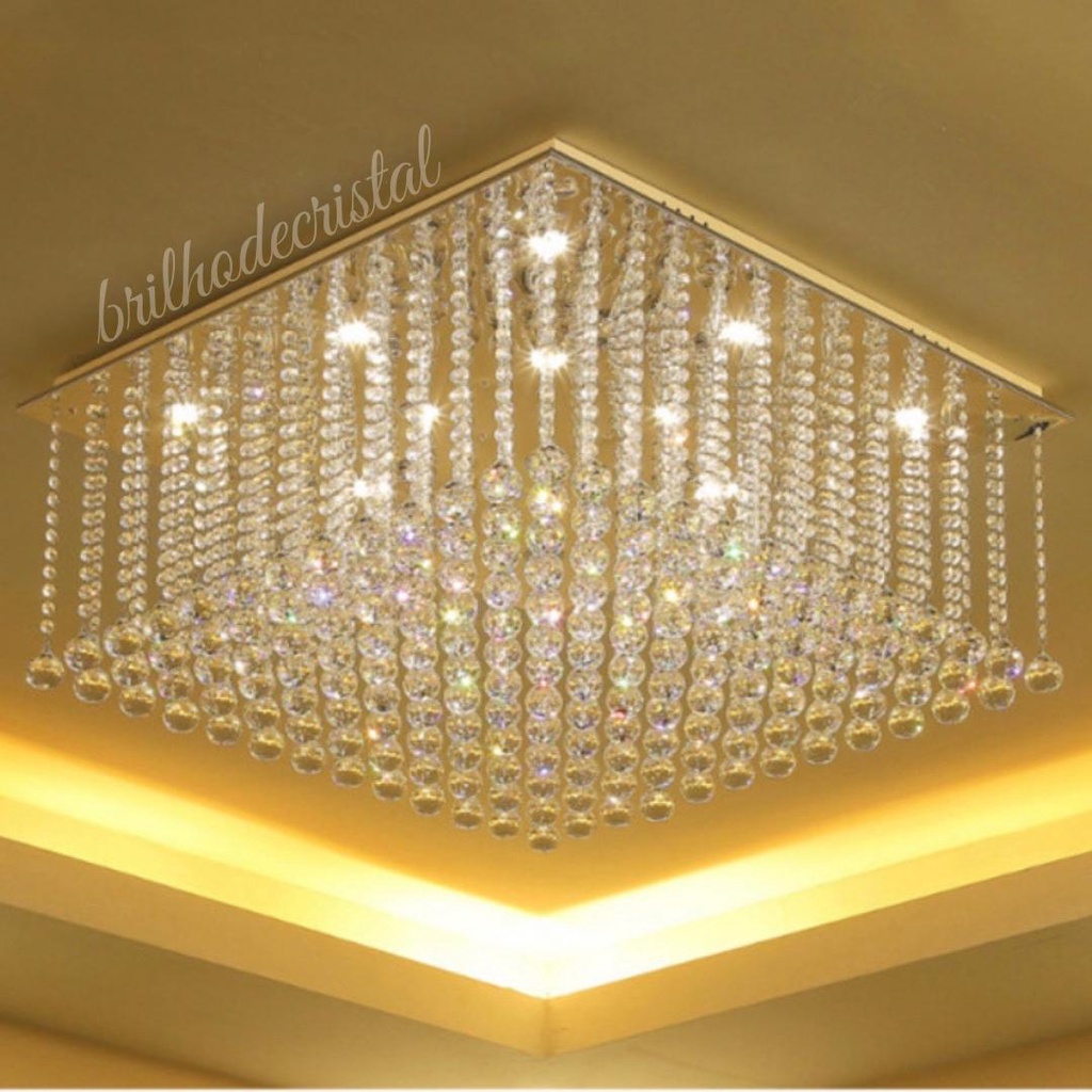 Lustre de Cristal Legítimo Plafon, base 57x57 cm por 30 cm
