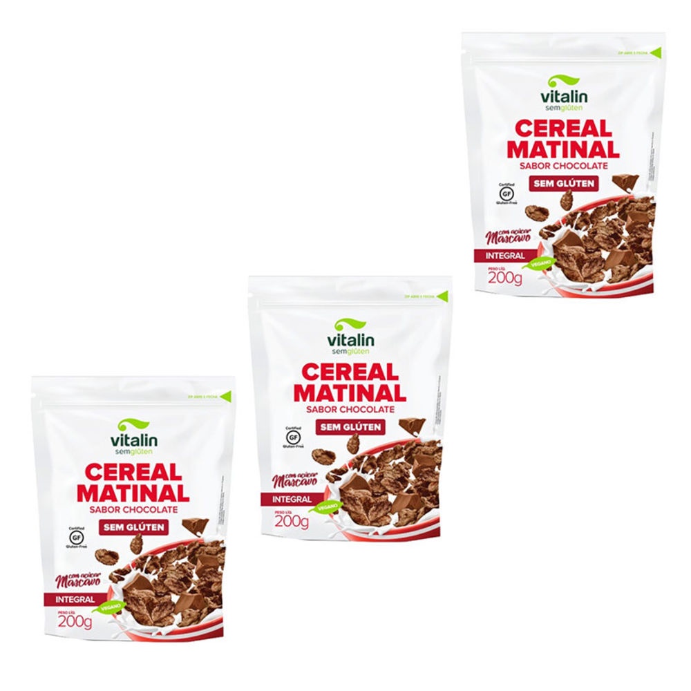 Kit 3X Cereal Matinal Integral 200g sabor Chocolate -Vitalin em Oferta na Shopee