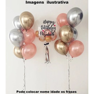 Kit 23 Itens Dois Buquês de balões + Bubble 24 polegadas com nome e idade em Oferta na Shopee