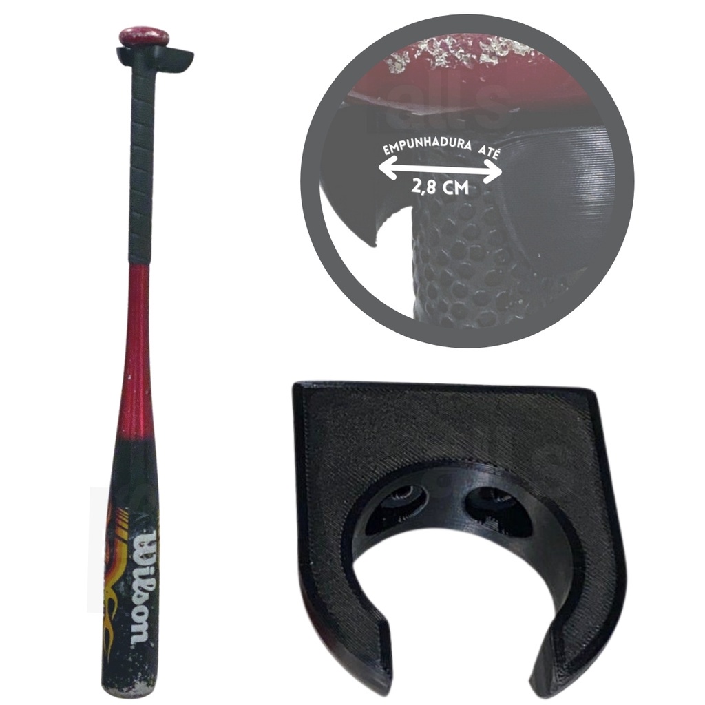 Suporte Parede Taco Bastoes Baisebol Vertical C/ Parafusos