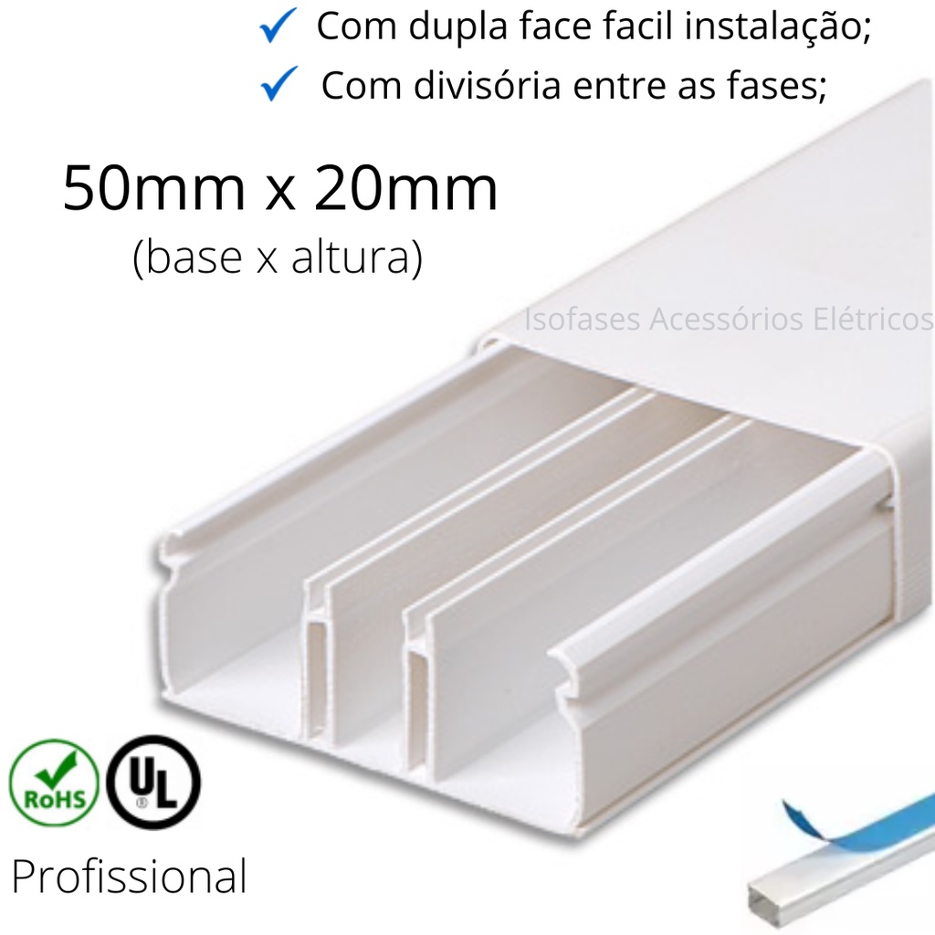 Canaleta para proteção e organização de cabos com fita adesiva 50x20mm ...