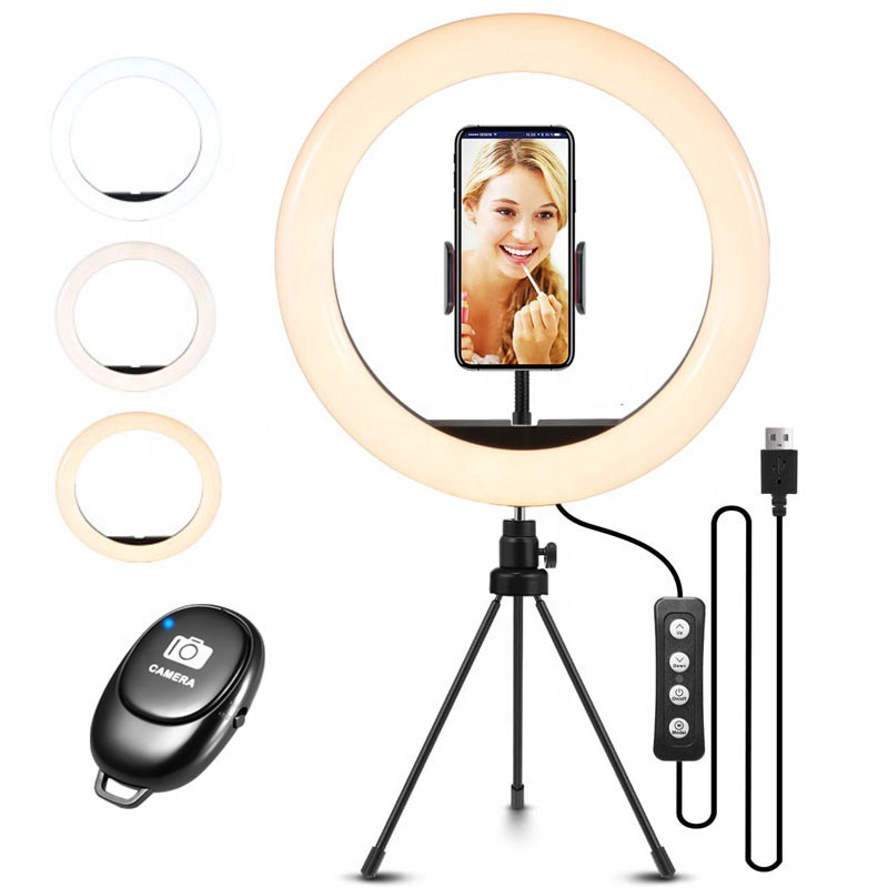 Ring Light 10 luz Selfie live maquiagem transmissão ao vivo tripé pequeno