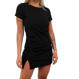 Vestido De Algodão Feminino Verão com Fenda Lateral