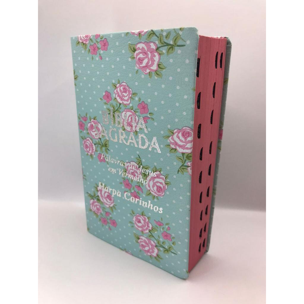 biblia sagrada Tamanho médio 12,5x19 cm Com Harpa palavras de Jesus em vermelho Capa flor verde em Oferta na Shopee