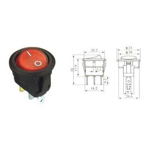 5 Peças - Chave Gangorra Kcd1-106a On/off 6a 3t Vm C/ Neon
