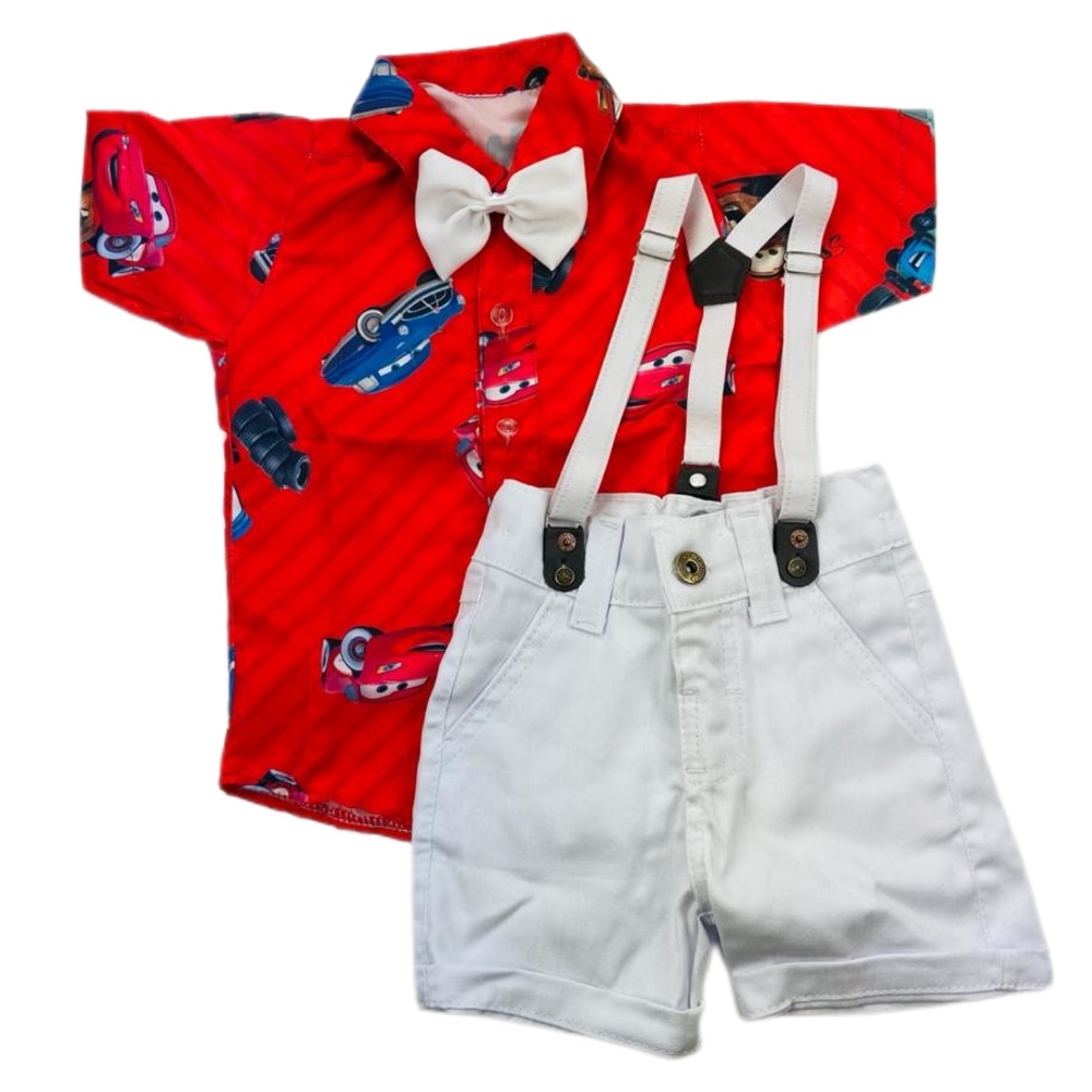 roupa Carros infantil festa menino conjunto Camisa Gravata Bermuda e Suspensório em Oferta na Shopee