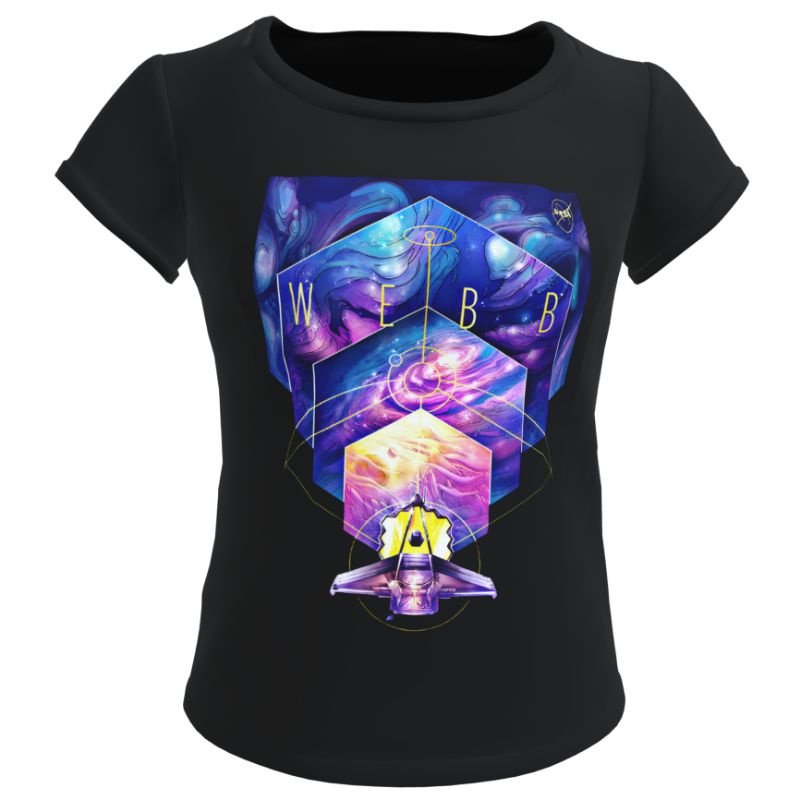 Camiseta blusa preta feminina astronomia telescópio espacial james webb