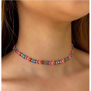 Colar Choker Escama De Peixe colorida Folheado A Ouro 18k