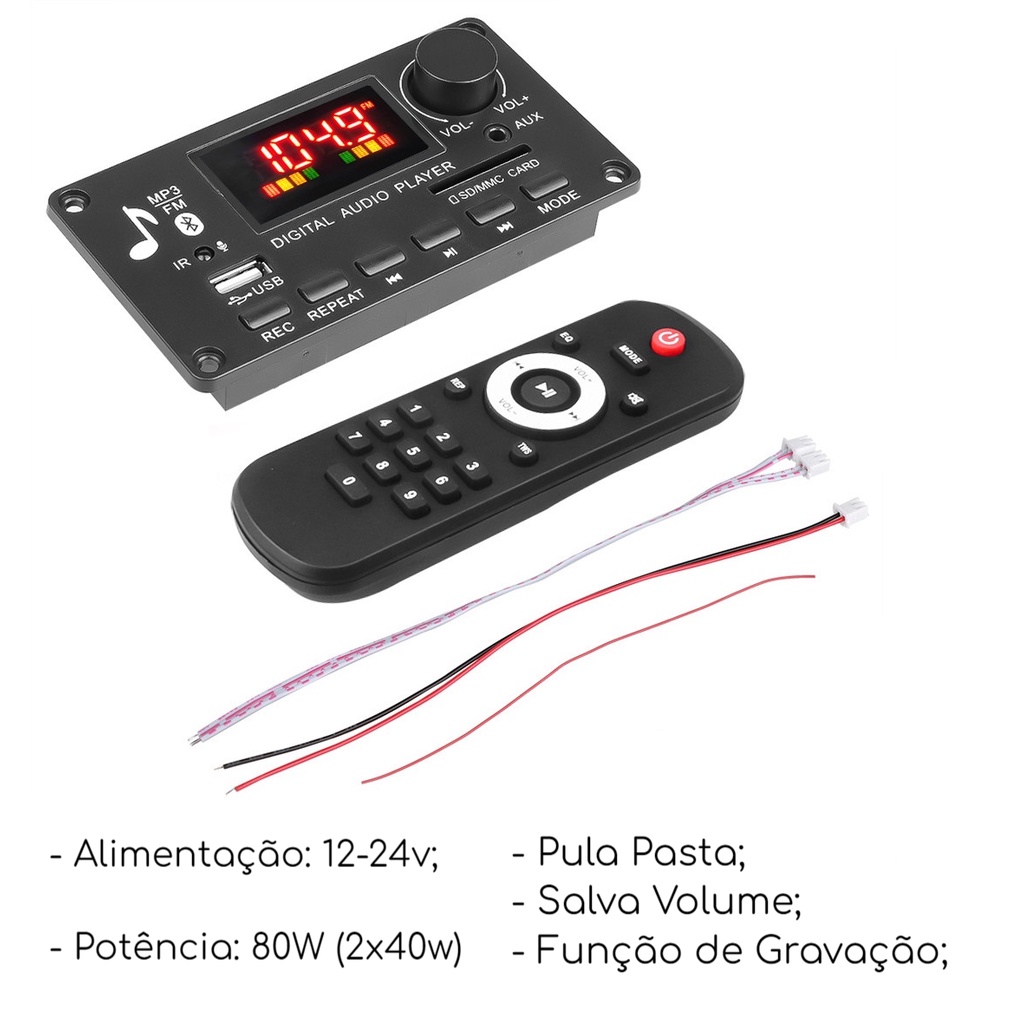 Placa Decodificadora MP3 Com Amplificador 80W (2x40w) Stero Para Caixa de Som, Hobby