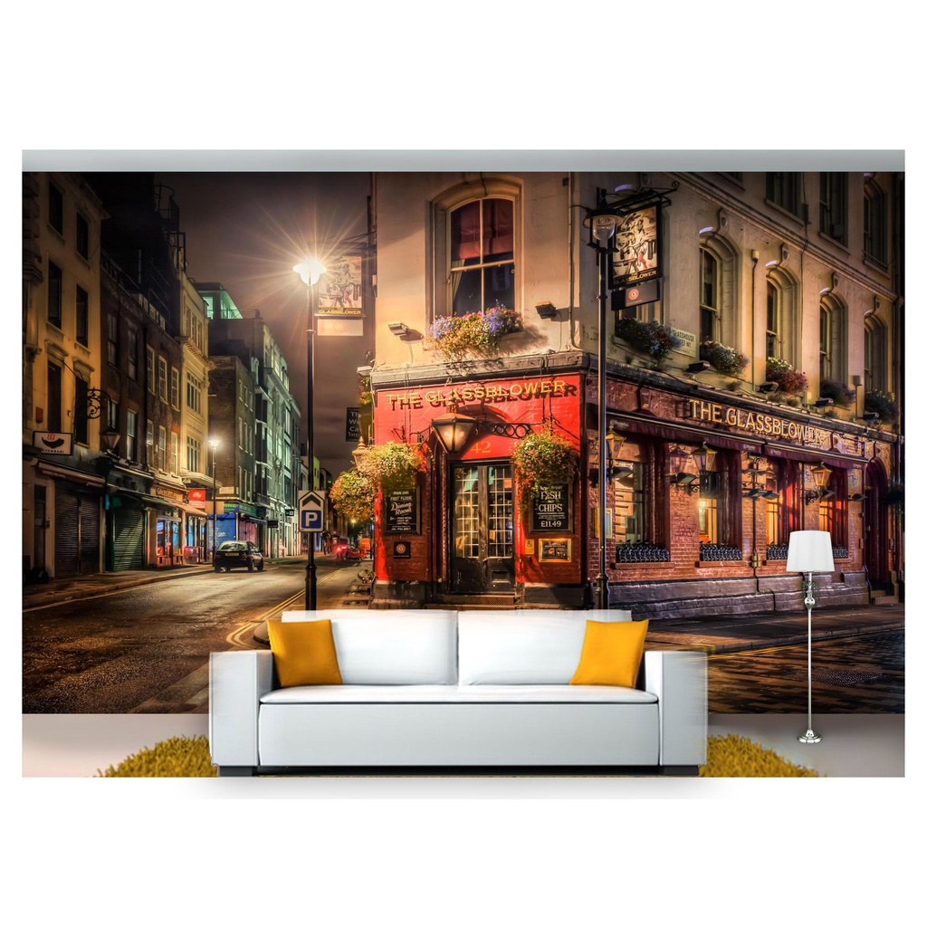 papel de parede Cidade prédios Londres Pub 3D medidas .,m² NCD135.