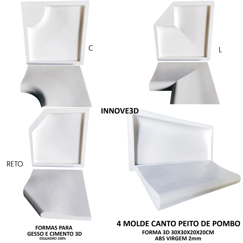 Forma 3d Molde 3d Borda de Piscina Peito De Pombo 49x20 + 3 Canto Molde ABS 2mm