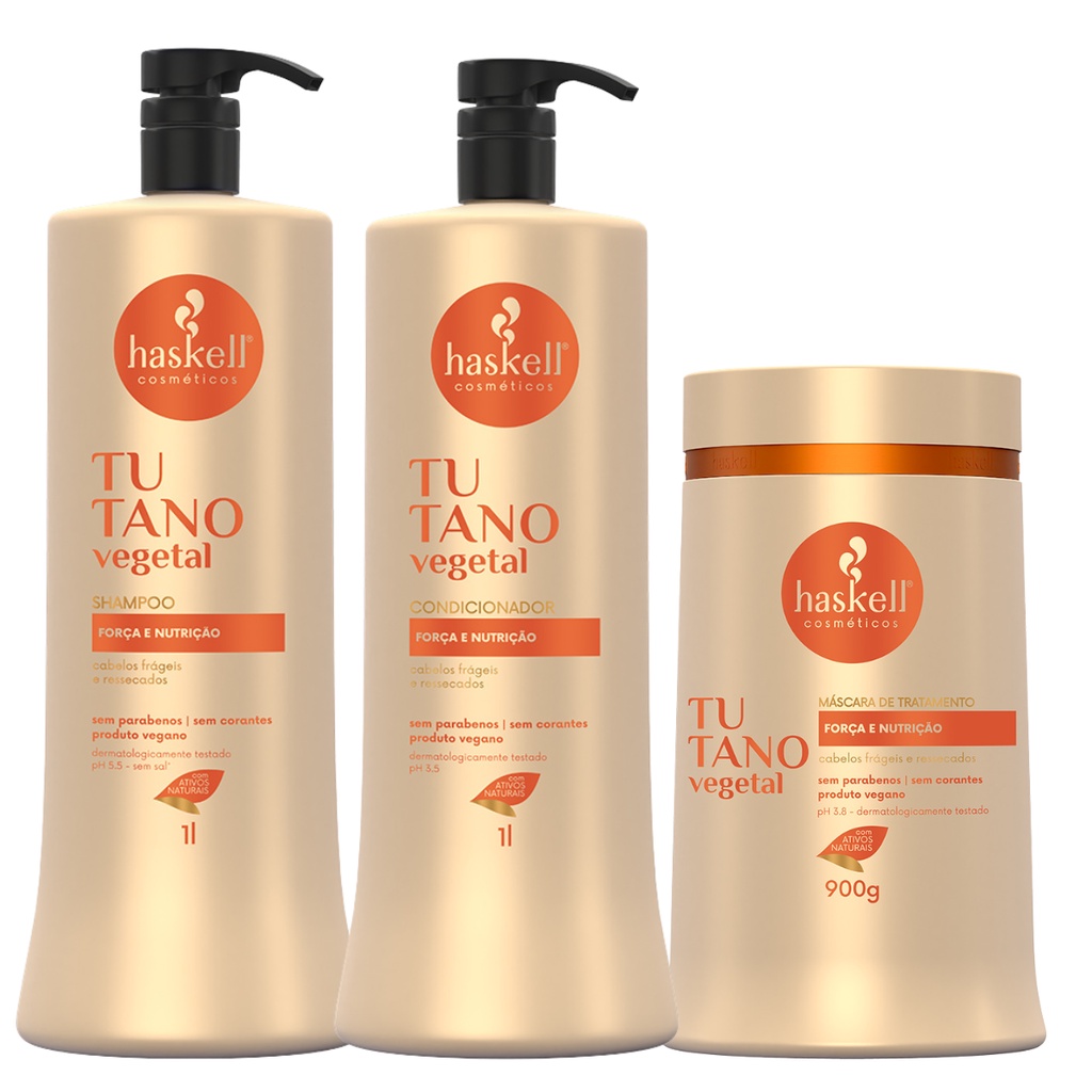 Kit Haskell Tutano Vegetal  Shampoo e Condicionador 1 Litro +  Máscara 900G