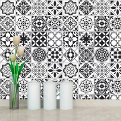 Papel de Parede Azulejo Portugues Preto Branco Cozinha Lavável