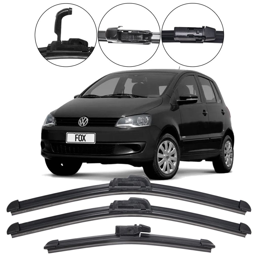 Kit 3 Palhetas Limpador Parabrisa Dianteiro + Traseiro VW Fox 2010 2011 2012