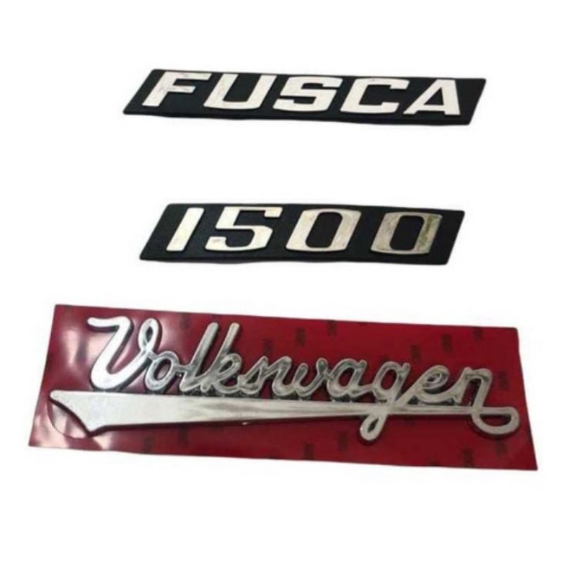 kit emblemas letreiro linha Volkswagen 3 Peças Fusca 1500 Volkswagen manuscrito cromado