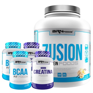 Kit Whey Protein Fusion Protein 2kg + 2x BCAA 100g + 2x Premium Creatina 100g - BRNFOODS