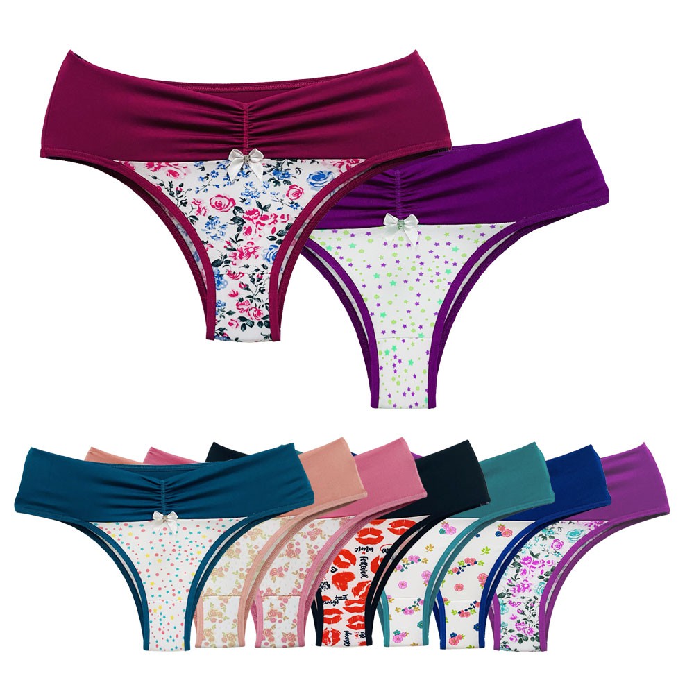 Kit Com 3 Calcinhas Estampada Microfibra Cós Largo Revenda em Oferta na Shopee