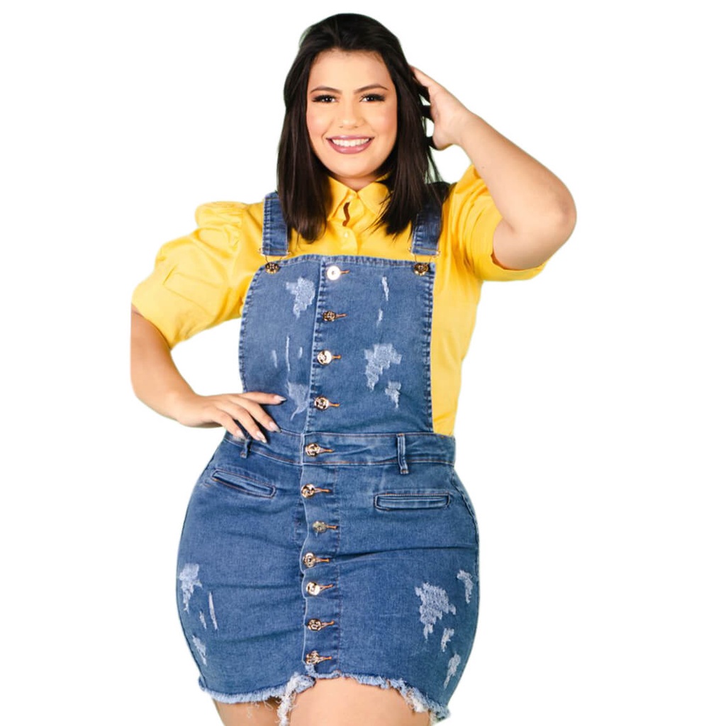 Jardineira Plus Size Feminina Com Botões Lançamento