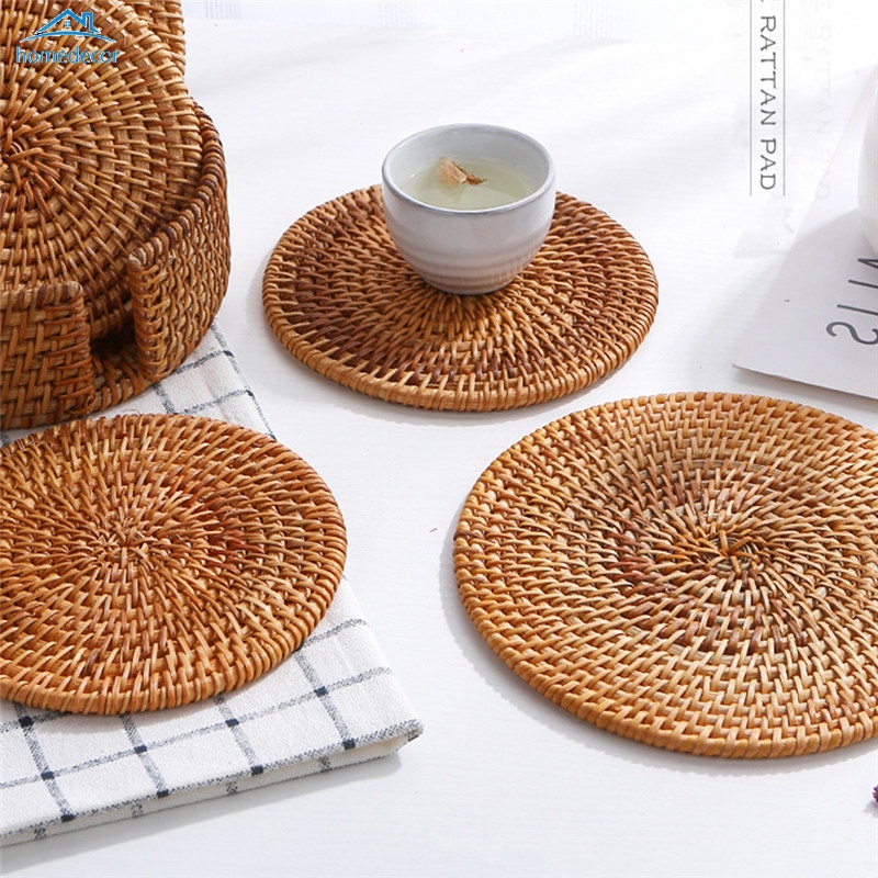 Jogo Americano De Tecido De Vime Redondo Para Mesa / Isolamento Coasters / Item De Mesa An...