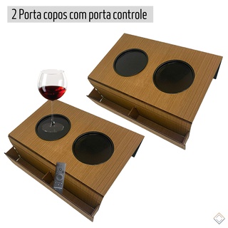 Suporte Kit Com 2 Bandeja Porta Copos Para Braço Sofá Tabaco
