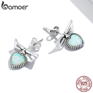 Bamoer 1 Par De Brincos Femininos De Prata 925 Com Laço Opala Love SCE1374