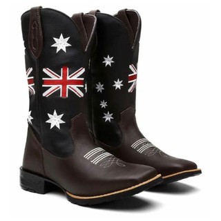 Bota Texana Country Masculina Inglaterra Bico Quadrado Em Couro