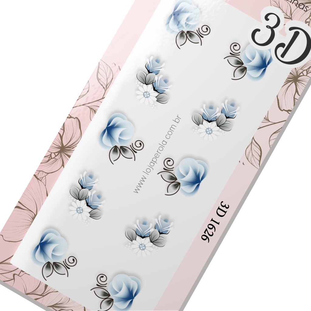 Adesivo 3D de Unhas-Rosas azuis de carga dupla e margaridas delicadas comazul-3D 1626 em Oferta na Shopee