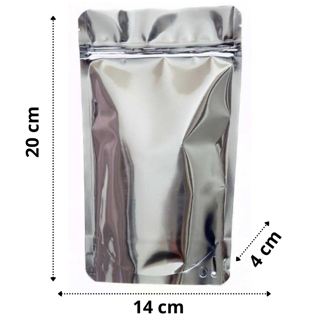 Saco Zip Stand Up Pouch Fundo Metalizado C/visor 14x20cm pacote com 50unidades