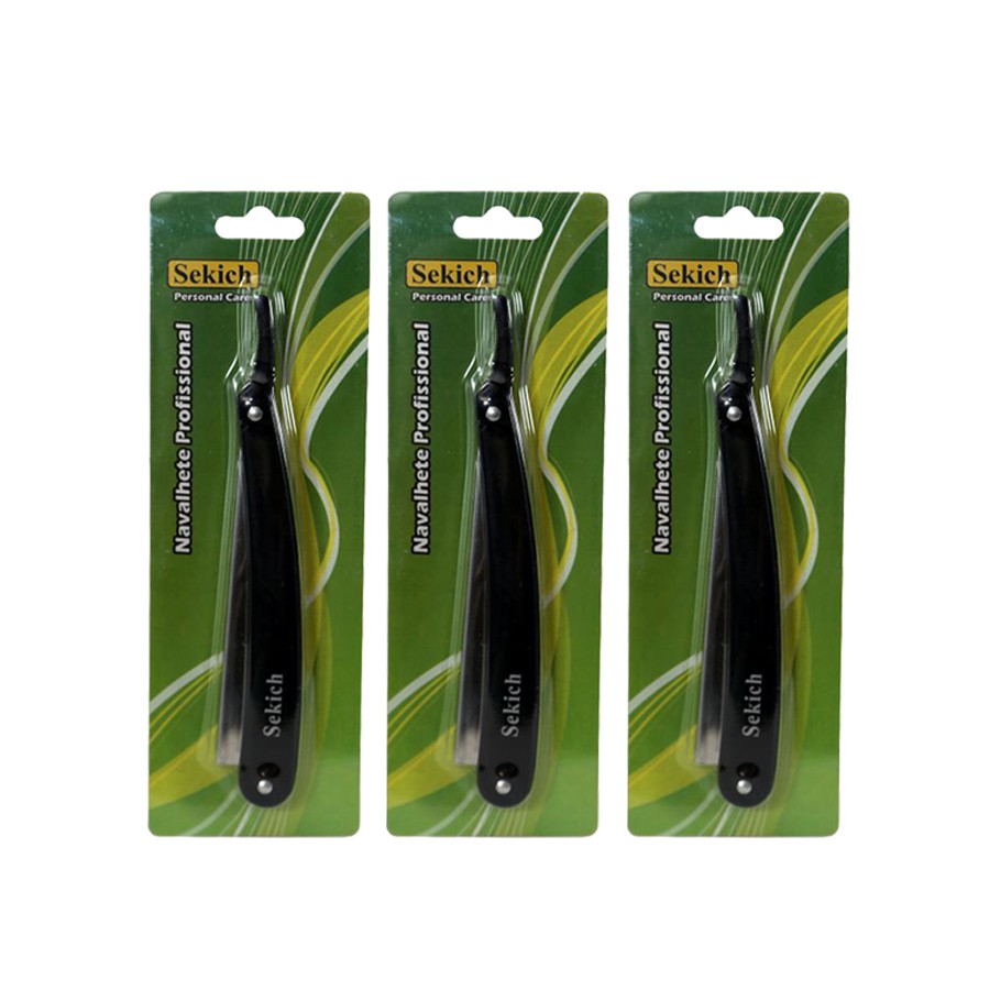Navalhete Inox Para Barbear Profissional Sekich Preto - 3 Unidades