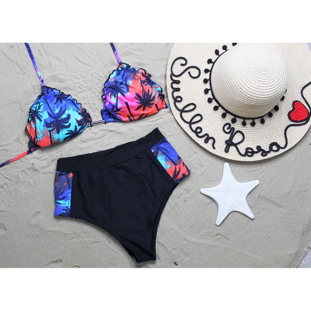 Biquíni Cintura Alta Cortininha Hotpants Riple com Bojo e Forro Coqueiro Tie Dye