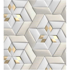 Papel De Parede 3d Dourado Cinza Geometrico Rolo Autocolante Meia Parede
