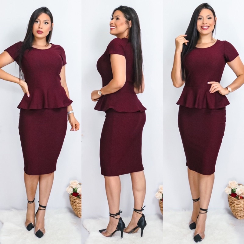 Conjunto Social Saia Lápis e Blusa Peplum Moda Feminina Evangelica Modesta Vinho em Oferta na Shopee